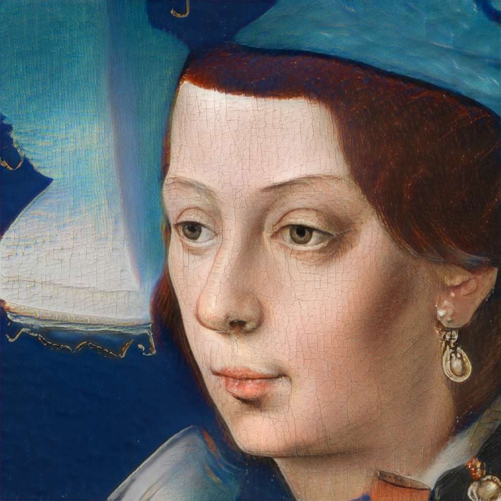 A painting of a woman, looking to the left